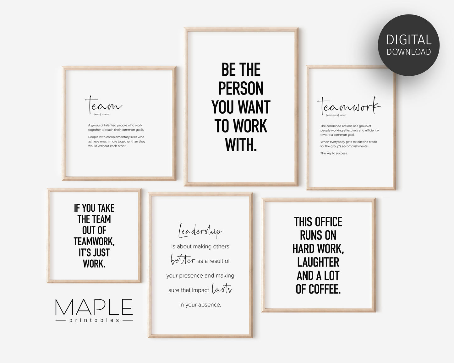 Team Office Decor, Set of 6 PRINTABLES, Teamwork Wall Art, Work Motivation Quotes, Definition Posters, Funny Team Gifts, Break Room Signs