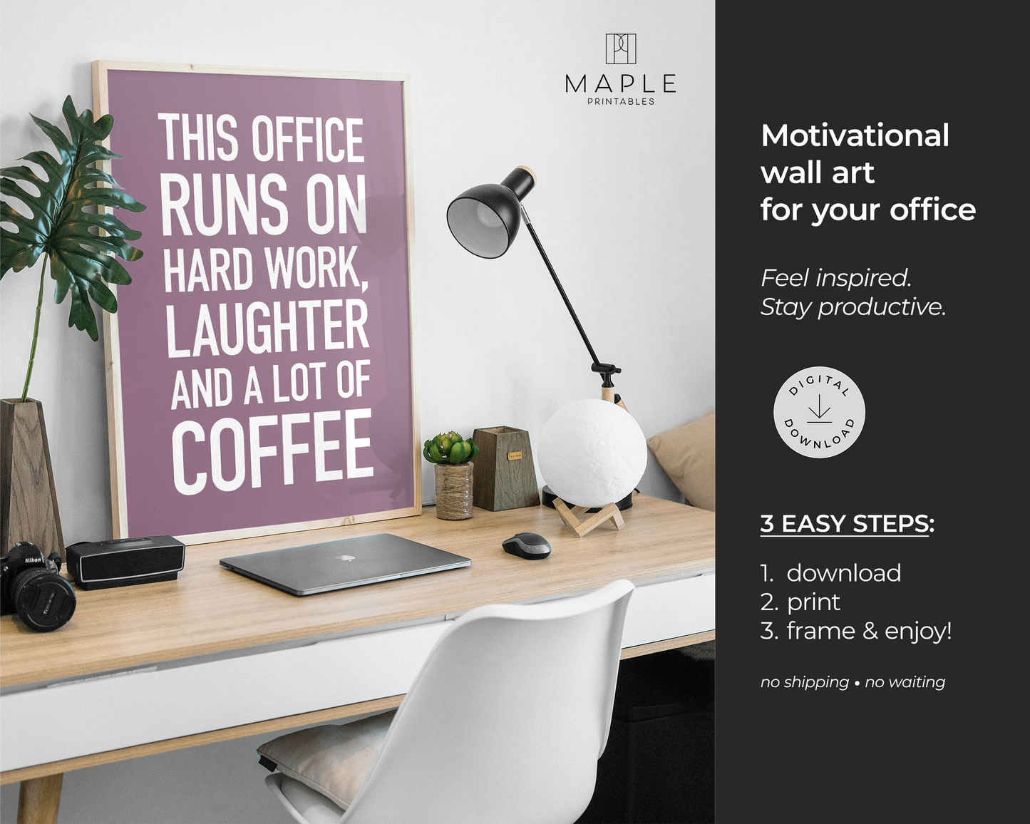 This Office Runs on Hard Work, Laughter and Coffee - Purple