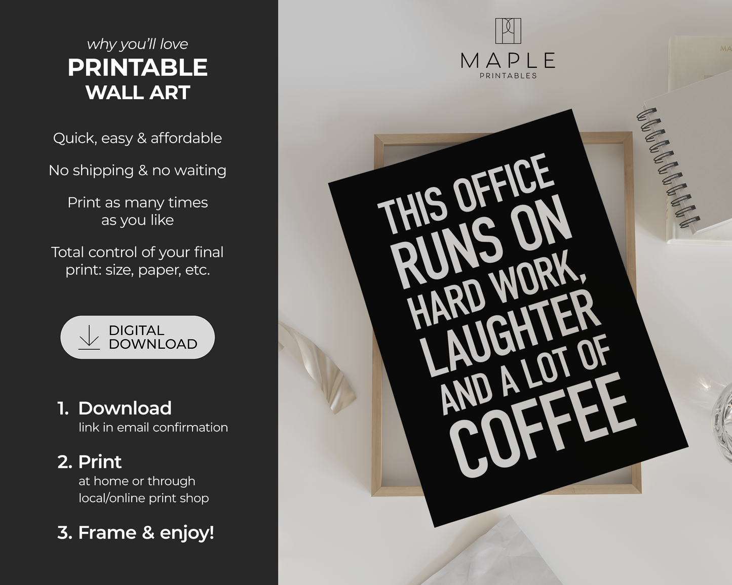 This Office Runs on Hard Work, Laughter and Coffee - Black