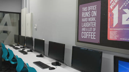 This Office Runs on Hard Work, Laughter and Coffee - Purple