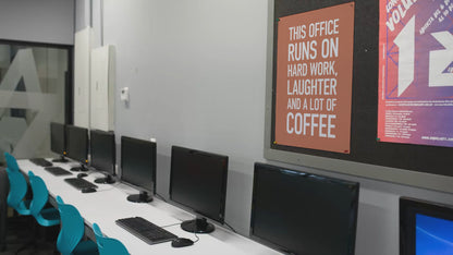 This Office Runs on Hard Work, Laughter and Coffee - Orange