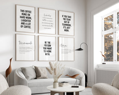 Team Office Decor, Set of 6 PRINTABLES, Teamwork Wall Art, Work Motivation Quotes, Definition Posters, Funny Team Gifts, Break Room Signs