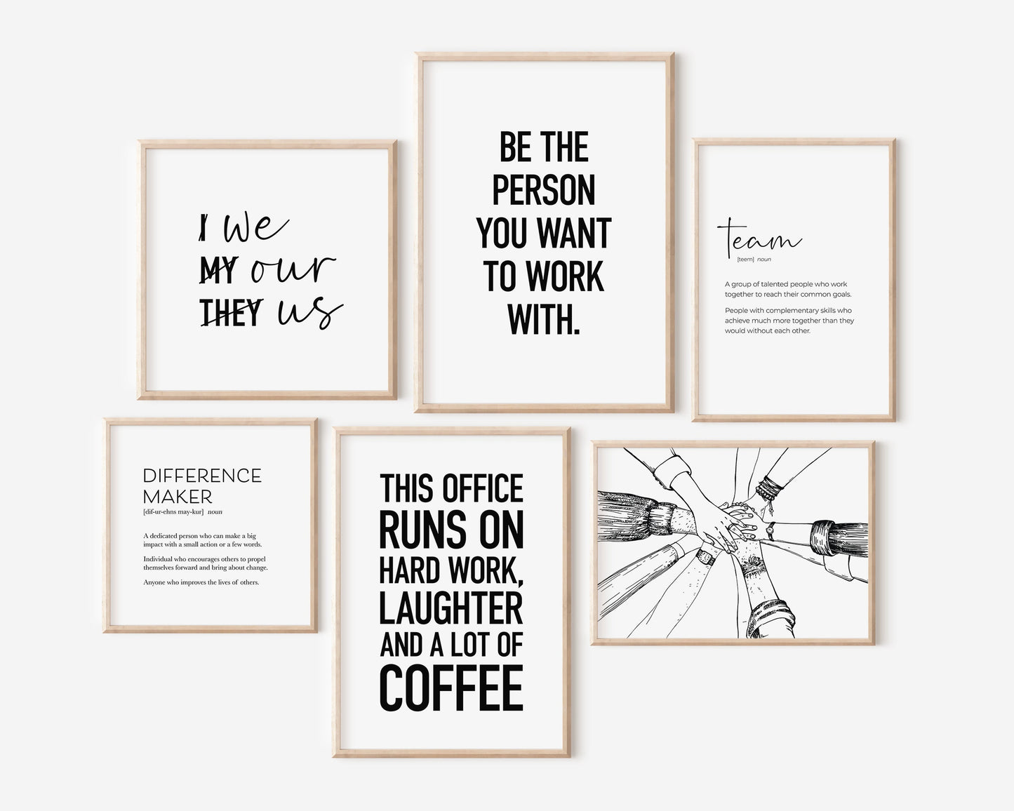 Team Office Decor, Set of 6 PRINTABLES, Teamwork Quote, Motivational Wall Art, Work Motivation Poster, Desk Decor Women, Hands Stacked Print