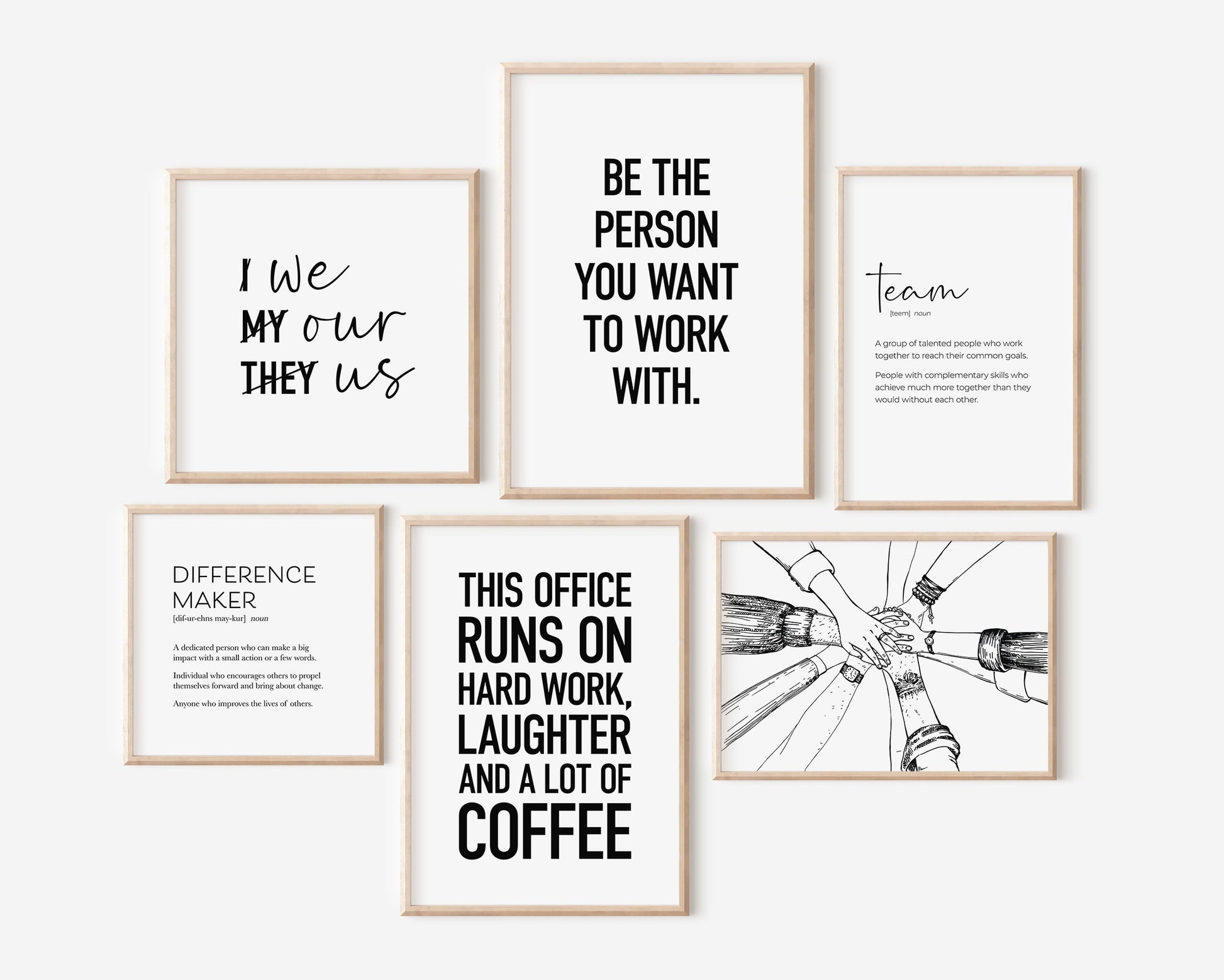 Team Office Decor, Set of 6 PRINTABLES, Teamwork Quote, Motivational Wall Art, Work Motivation Poster, Desk Decor Women, Hands Stacked Print