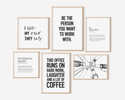 Team Office Decor, Set of 6 PRINTABLES, Teamwork Quote, Motivational Wall Art, Work Motivation Poster, Desk Decor Women, Hands Stacked Print
