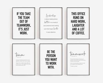 Team Office Decor, Set of 6 PRINTABLES, Teamwork Wall Art, Work Motivation Quotes, Definition Posters, Funny Team Gifts, Break Room Signs