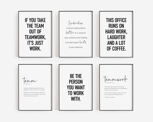Team Office Decor, Set of 6 PRINTABLES, Teamwork Wall Art, Work Motivation Quotes, Definition Posters, Funny Team Gifts, Break Room Signs