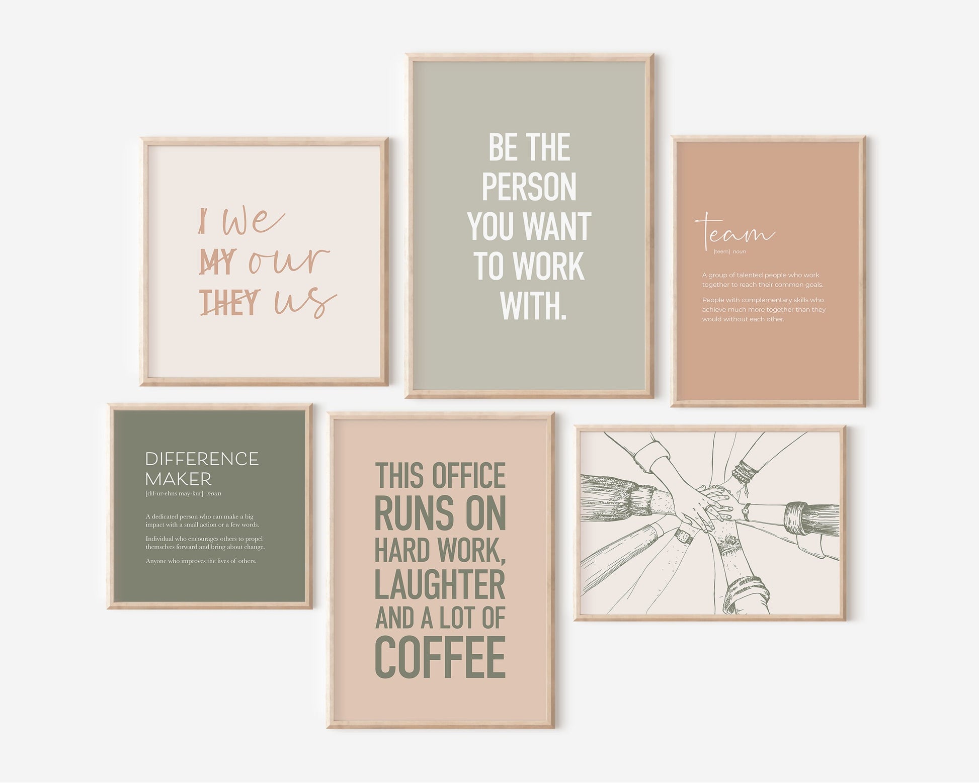 Team Office Decor, Set of 6 PRINTABLES, Teamwork Quote, Motivational Wall Art, Work Motivation Poster, Desk Decor Women, Earth Tones Art