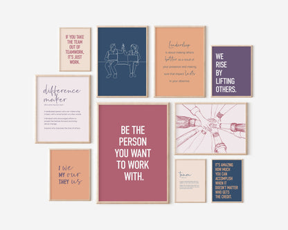 Team Office Decor, Set of 10 PRINTABLES, Motivational Wall Art, Teamwork Quote, Colorful Workplace Posters, Cubicle Prints, Desk Decor Women