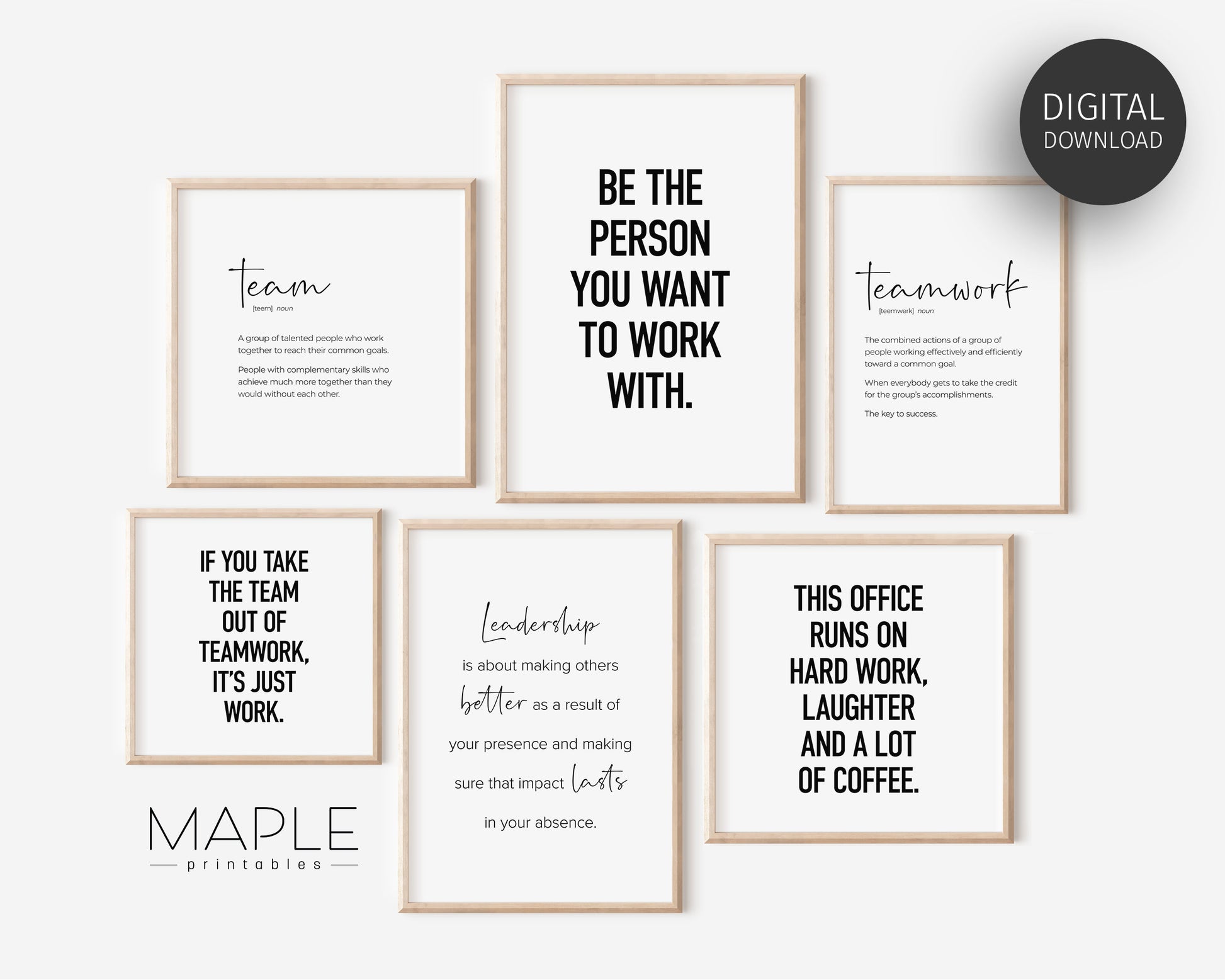 Team Office Decor, Set of 6 PRINTABLES, Teamwork Wall Art, Work Motivation Quotes, Definition Posters, Funny Team Gifts, Break Room Signs
