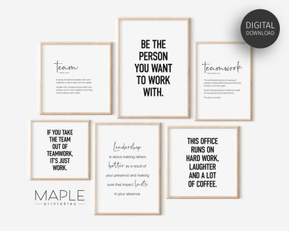 Team Office Decor, Set of 6 PRINTABLES, Teamwork Wall Art, Work Motivation Quotes, Definition Posters, Funny Team Gifts, Break Room Signs